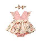 Newborn Baby Ruffled Sunflower Print Jumpsuit 2-Piece Headband Summer Dress 0-24 Months - Cindi Book