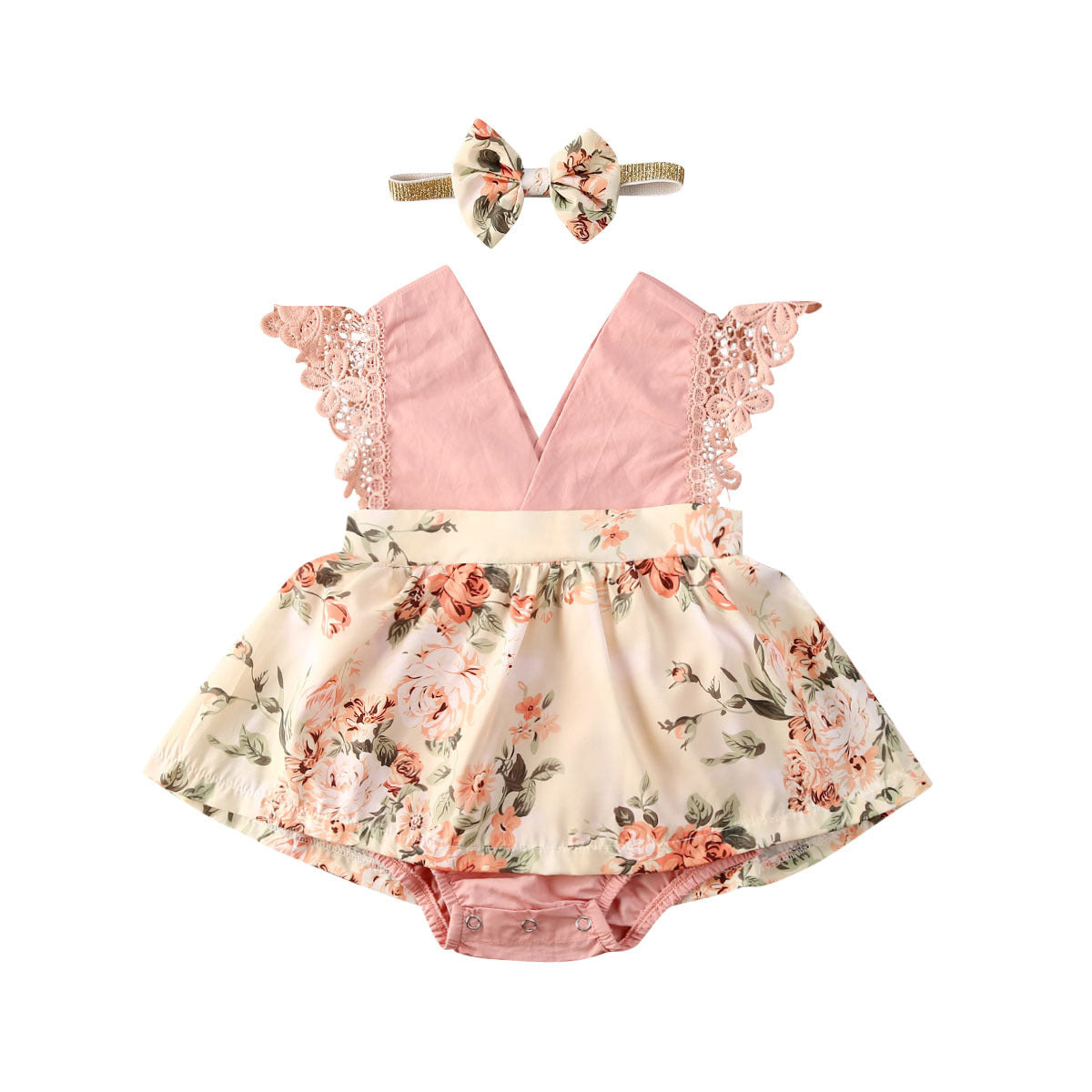 Newborn Baby Ruffled Sunflower Print Jumpsuit 2-Piece Headband Summer Dress 0-24 Months - Cindi Book