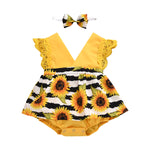 Newborn Baby Ruffled Sunflower Print Jumpsuit 2-Piece Headband Summer Dress 0-24 Months - Cindi Book