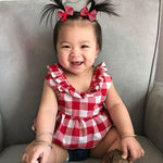 Children Plaid Top Denim Shorts Headdress Three-piece Set - Cindi Book