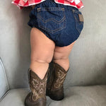 Children Plaid Top Denim Shorts Headdress Three-piece Set - Cindi Book