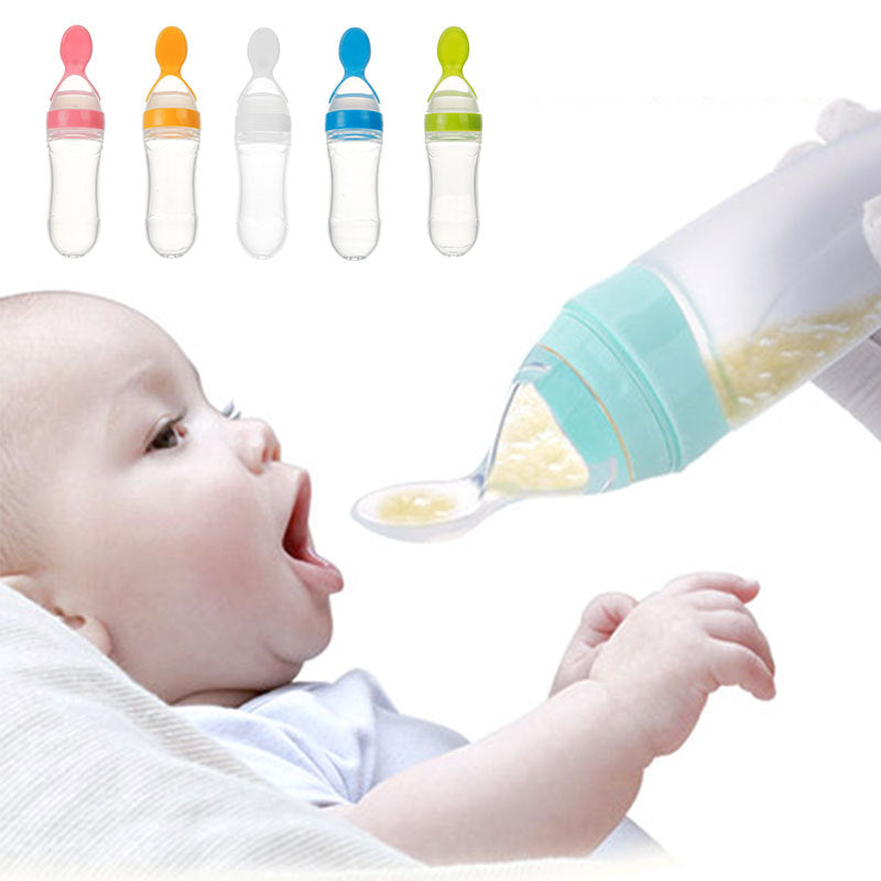 Safe Newborn Baby Feeding Bottle Toddler Silicone Squeeze Feeding Spoon Milk Bottle Baby Training Feeder Food Supplement - Cindi Book
