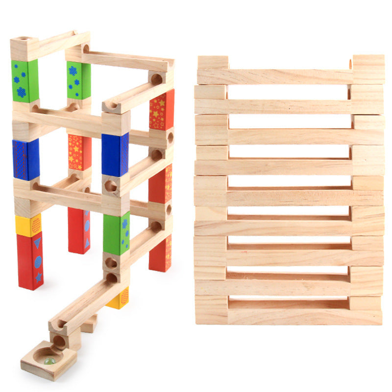 Children's Educational Parent-child Ball Track Slide Blocks Stacking High Marbles To Build Wooden Toys - Cindi Book