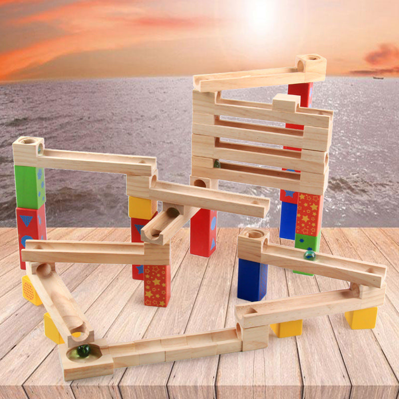 Children's Educational Parent-child Ball Track Slide Blocks Stacking High Marbles To Build Wooden Toys - Cindi Book