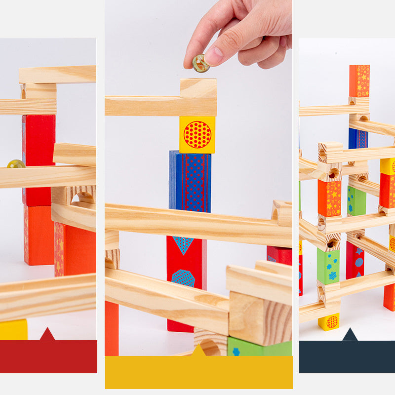 Children's Educational Parent-child Ball Track Slide Blocks Stacking High Marbles To Build Wooden Toys - Cindi Book