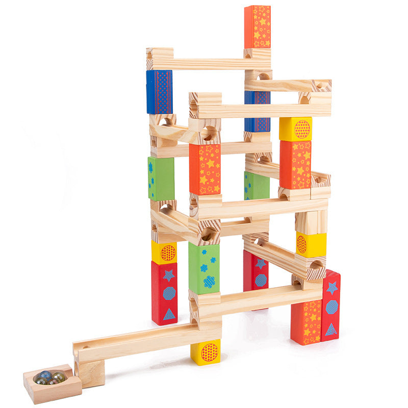 Children's Educational Parent-child Ball Track Slide Blocks Stacking High Marbles To Build Wooden Toys - Cindi Book