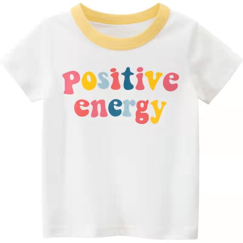 Children's Clothing, Alphabet Pattern T-Shirts, Cartoon Girls, Short Sleeves