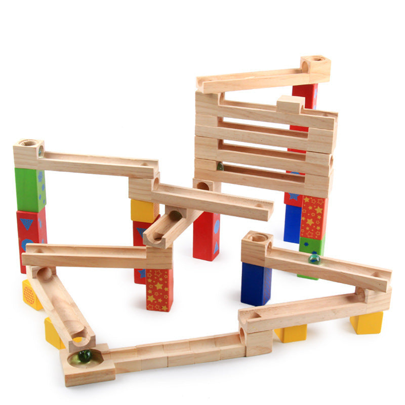 Children's Educational Parent-child Ball Track Slide Blocks Stacking High Marbles To Build Wooden Toys - Cindi Book
