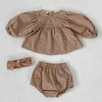 Girl's Suit Western Style Plaid Puff Sleeve Doll Top With Fart Pants Suit - Cindi Book