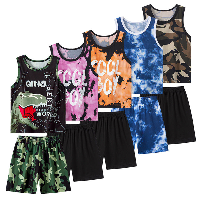 Printed Vest Set Boys and Girls Casual Handsome Sets