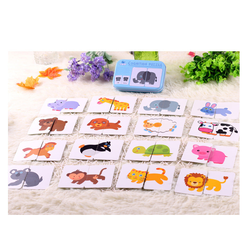 Children's Cognitive Card Iron Box Jigsaw Puzzle Matching Fruit Learning Card - Cindi Book