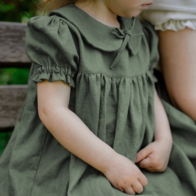 Girls Rustic Cotton And Linen Dress - Cindi Book