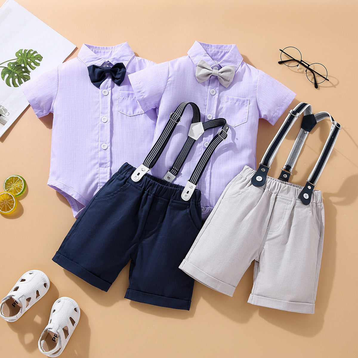 Children's Summer Clothing Short Sleeve Rompers Suspender Shorts Gentleman Suit - Cindi Book