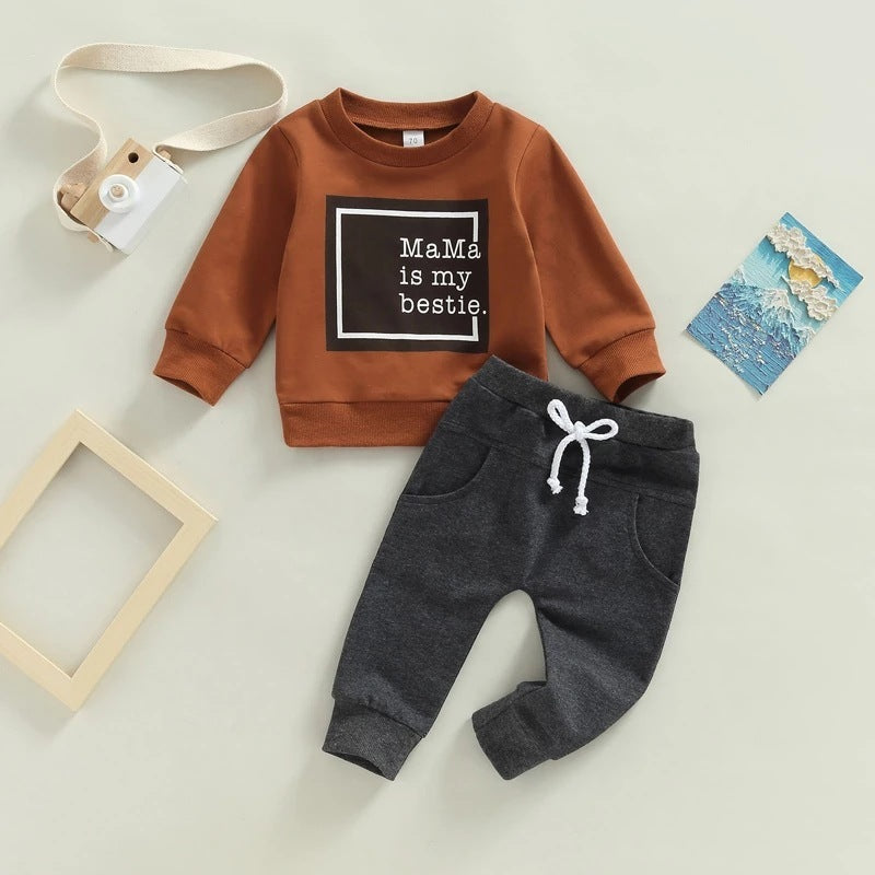 Letter Printed Round Neck Long-sleeved Sweater And Trousers Two-piece Set - Cindi Book