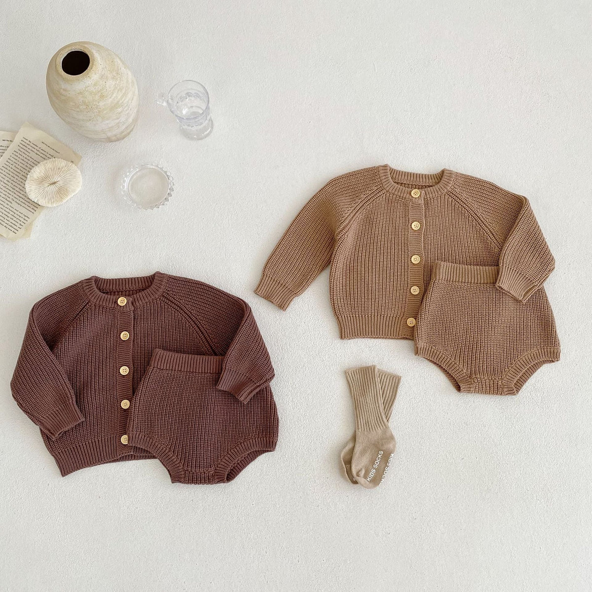 Baby Cotton Yarn Bulky Underpants Cardigan Coat Two-piece Suit - Cindi Book