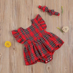 Infant Toddler Summer Stripes Flounced Sleeve Dress Girls' Christmas Plaid Romper - Cindi Book