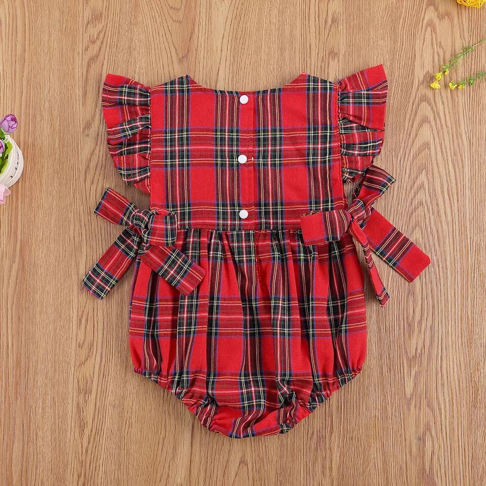 Infant Toddler Summer Stripes Flounced Sleeve Dress Girls' Christmas Plaid Romper - Cindi Book