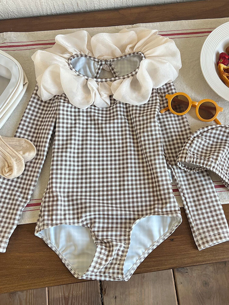 Long Sleeve One-piece Flower Collar Swimsuit For Girls - Cindi Book