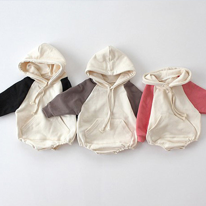 Baby Autumn Jumpsuit with Contrast Sleeves Hooded Sweater