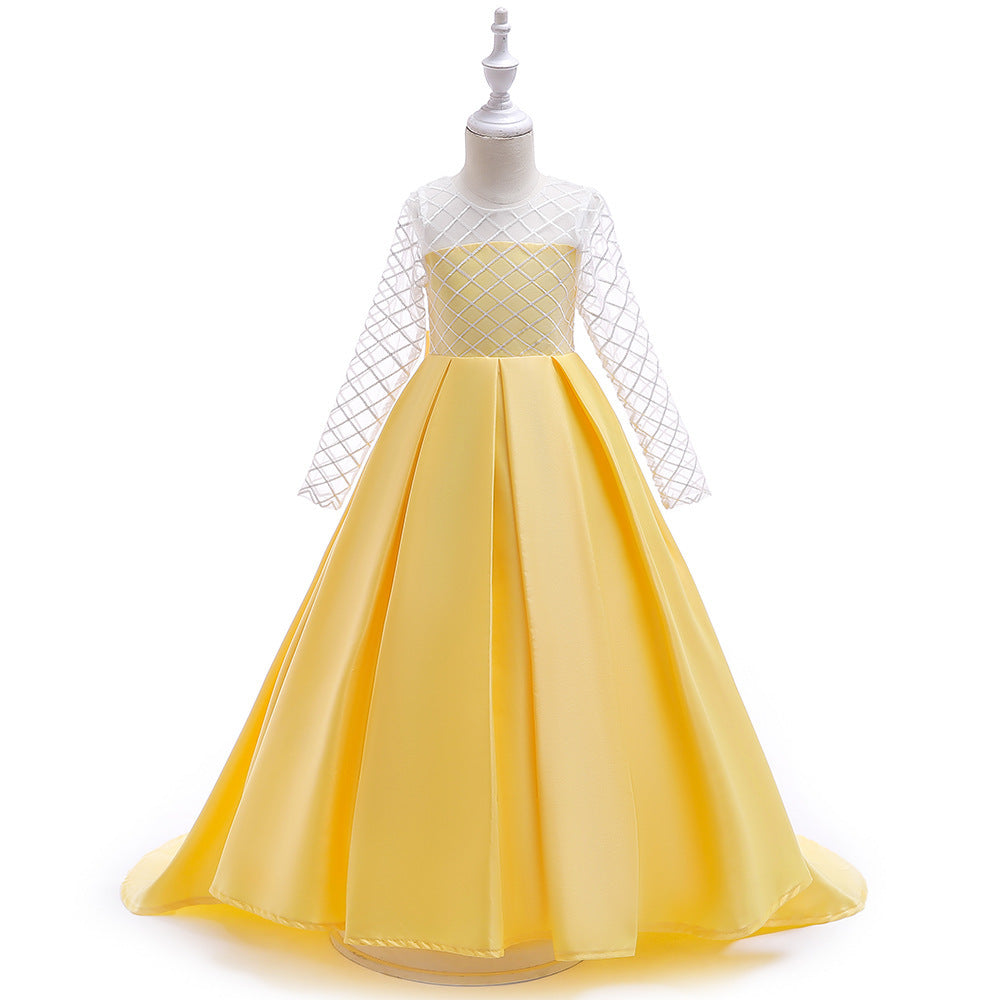 Mesh Long Sleeve Trailing Girls' Dress - Cindi Book