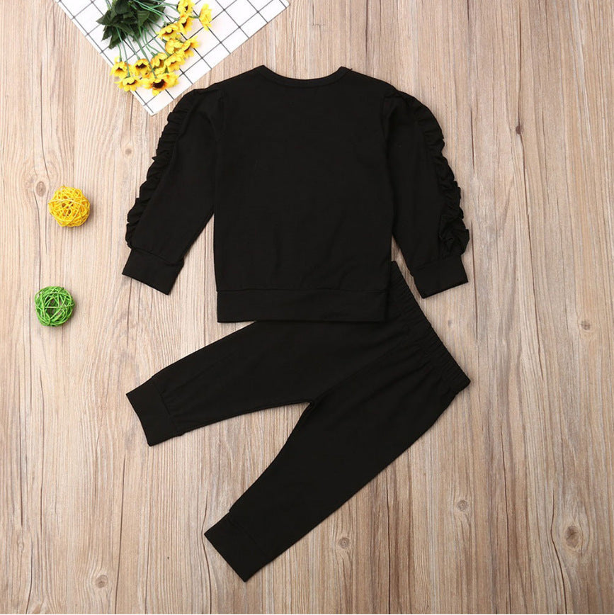 Newborn Baby Boys Girls Ruffles Jumper Solid Long Sleeve Sweatshirt Tops Pants Infant Kids 2Pcs Outfits Clothes Set Fall Clothes - Cindi Book