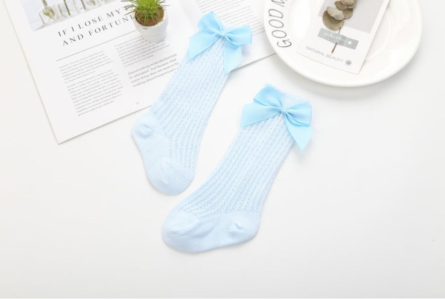 Baby Infants Kids Toddlers Girls Boys Knee High Socks Tights Leg Warmer Ribbon Bow Solid Cotton Stretch Cute Lovely - Cindi Book