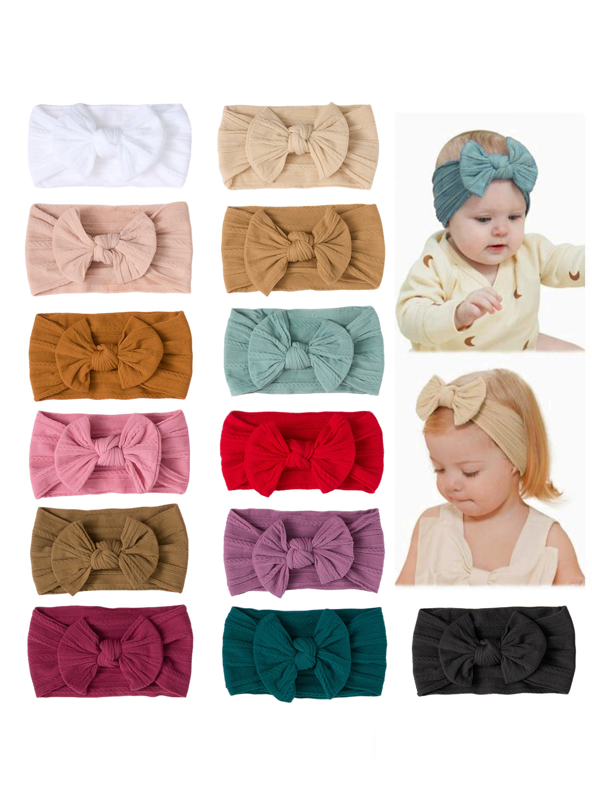 Rylee Faith Designs - Baby Girl Bow Headband Same Color 3 Piece Set