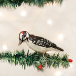 Old World Christmas Clip-On Hairy Woodpecker - hand-blown glass Christmas tree ornament