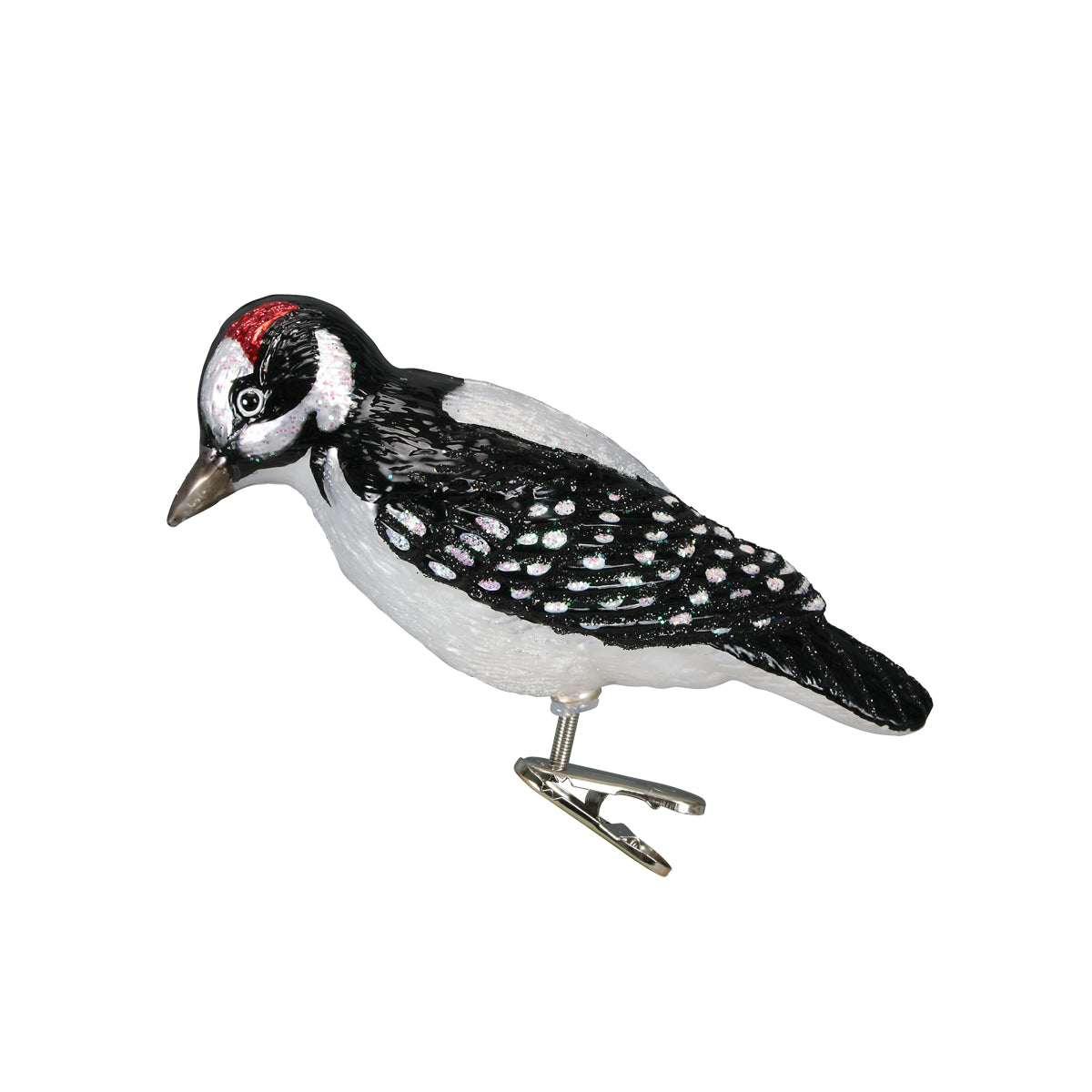 Old World Christmas Clip-On Hairy Woodpecker - hand-blown glass Christmas tree ornament (view 3)