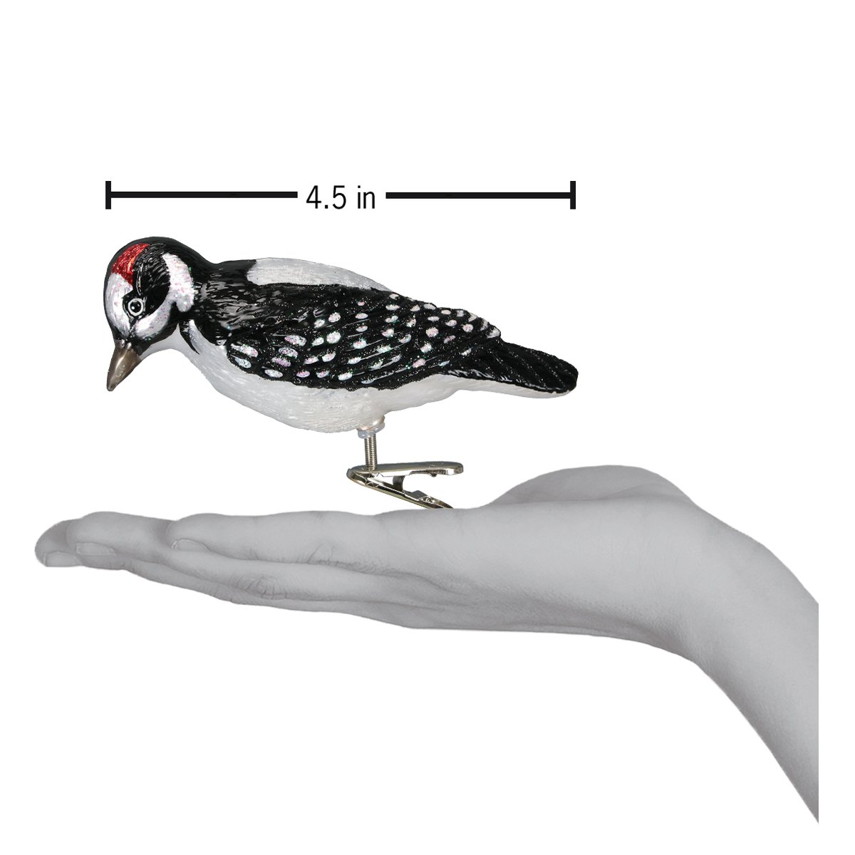 Old World Christmas Clip-On Hairy Woodpecker - hand-blown glass Christmas tree ornament (view 4)