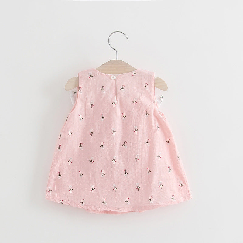 Solid color bow bow floral print halter skirt - Cindi Book