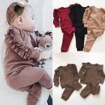 Newborn Baby Boys Girls Ruffles Jumper Solid Long Sleeve Sweatshirt Tops Pants Infant Kids 2Pcs Outfits Clothes Set Fall Clothes - Cindi Book