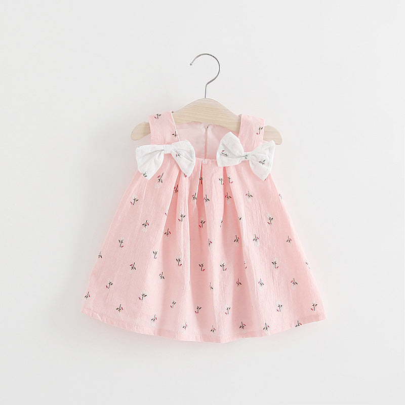Solid color bow bow floral print halter skirt - Cindi Book