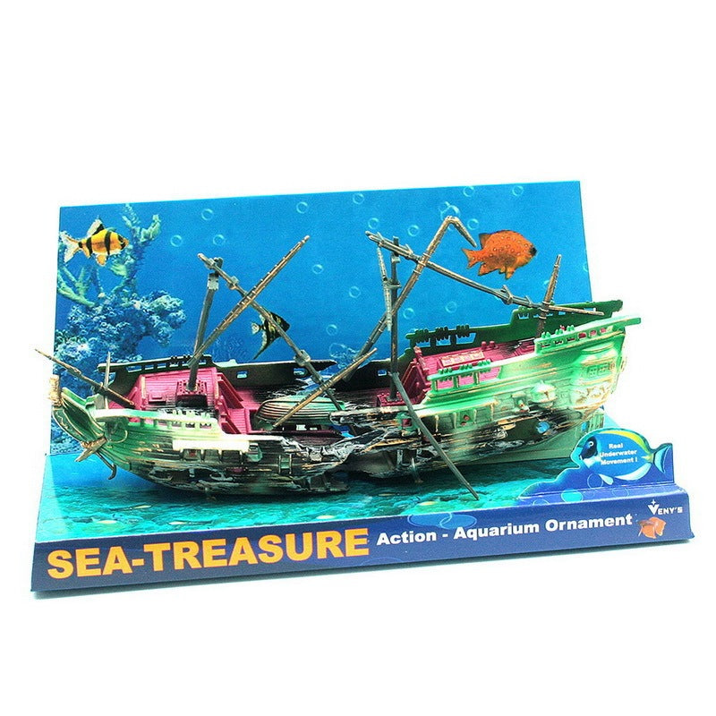 American Seahorse Pneumatic Fish Tank Decoration Aquarium Scenery Package Aerobic Toys Deep Sea Rotten Ship Sunk - Cindi Book