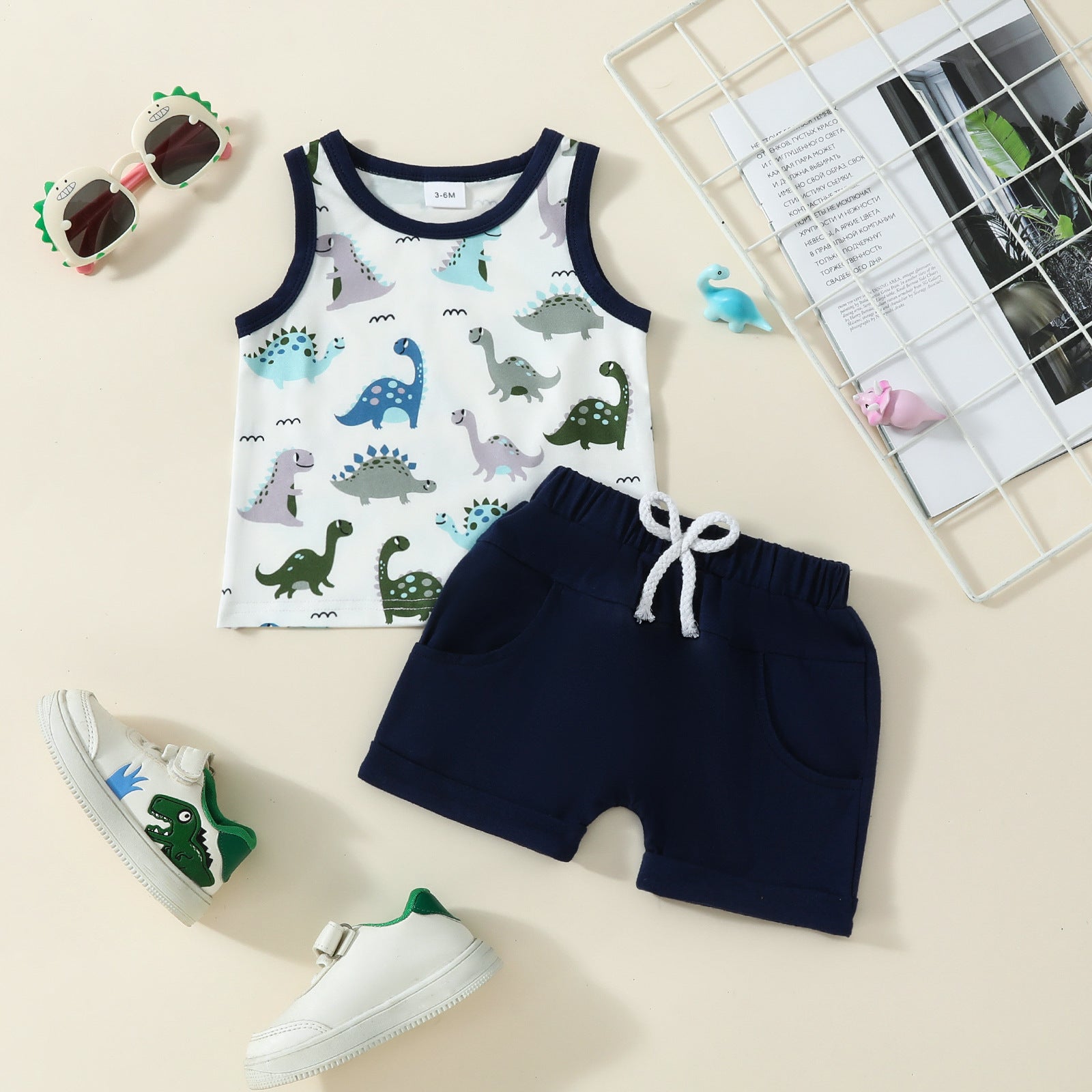 Boys Fashion Cartoon Dinosaur Printed Two-piece Suit - Cindi Book