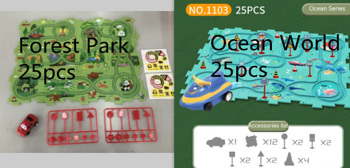 Children Puzzle Electric Railroad Speeder DIY Assembly Electric Car Automatic Rail City Scene Construction Education Toy Gift - Cindi Book