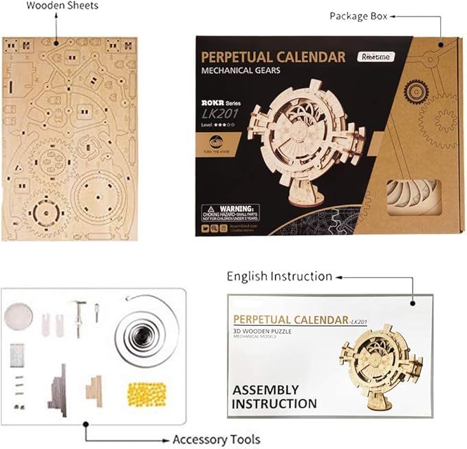 ROBOTIME 3D Puzzles Perpetual Calendar Wooden Model Kits Brain Teasers Sets LK201 - Cindi Book