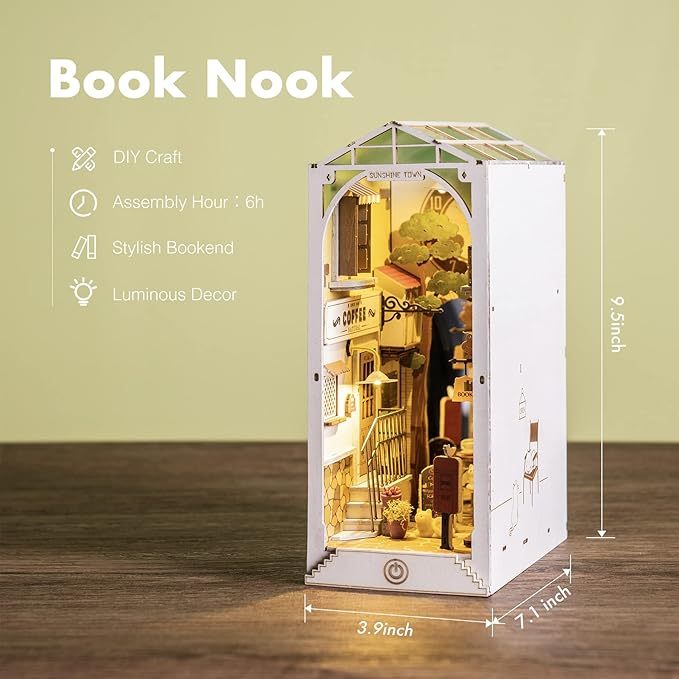 ROBOTIME Rolife DIY Book Nook Kit Bookend Stand Bookshelf Insert Bookcase Miniature Doll House Light 3D Puzzles TGB01-09 - Cindi Book