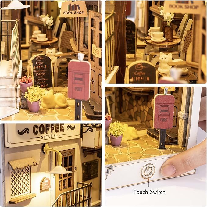 ROBOTIME Rolife DIY Book Nook Kit Bookend Stand Bookshelf Insert Bookcase Miniature Doll House Light 3D Puzzles TGB01-09 - Cindi Book