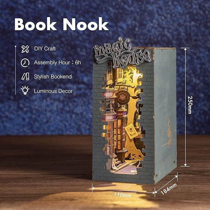 ROBOTIME Rolife DIY Book Nook Kit Bookend Stand Bookshelf Insert Bookcase Miniature Doll House Light 3D Puzzles TGB01-09 - Cindi Book
