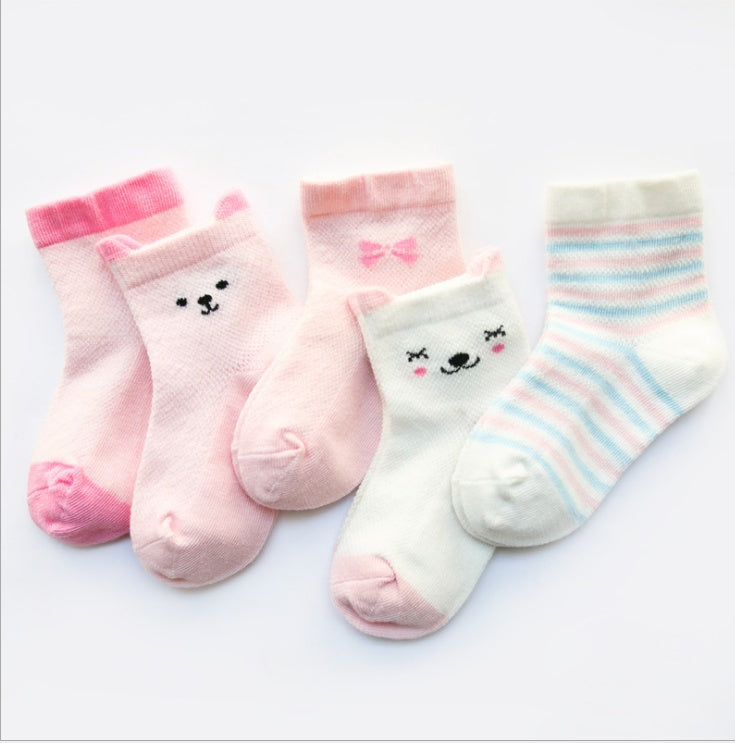Children's Socks Pack of 5 Colors Breathable Summer Cotton Socks for Boys and Girls - Cindi Book
