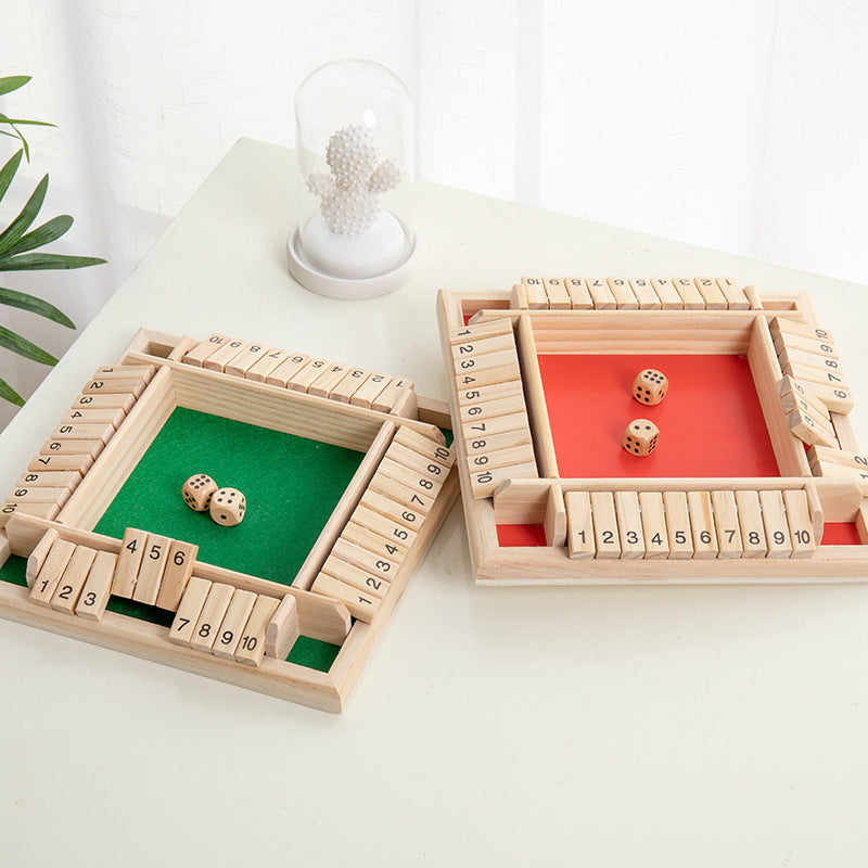 Deluxe Four Sided Shut The Box Dice Board Game 4 Sided 10 Number Wooden Flaps Dices Game Set for Pub Bar Party Supplies - Cindi Book