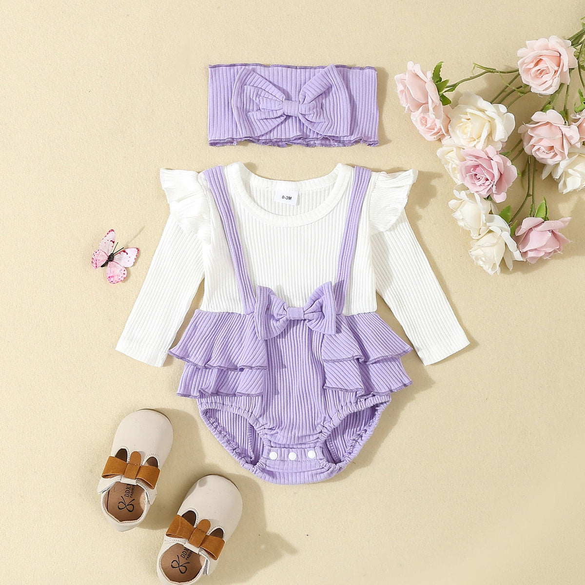 Toddler Flounced Sleeve Shoulder Strap Romper Girls' Spring And Autumn - Cindi Book