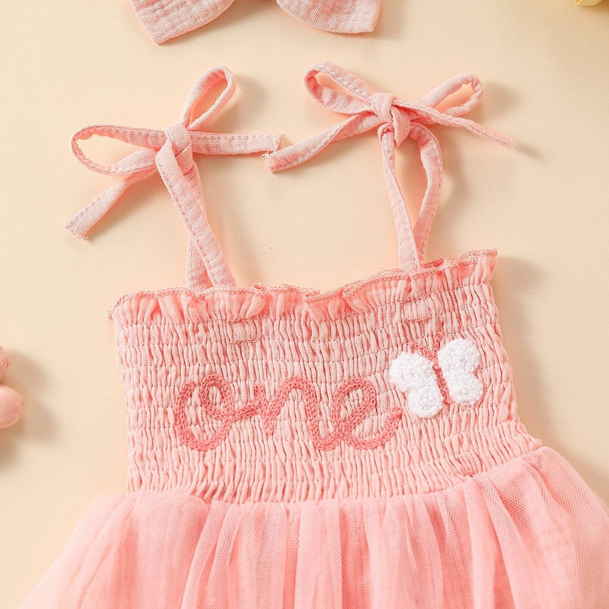 Towel Embroidery Mesh Slip Dress Bowknot Headband Two-piece Set - Cindi Book