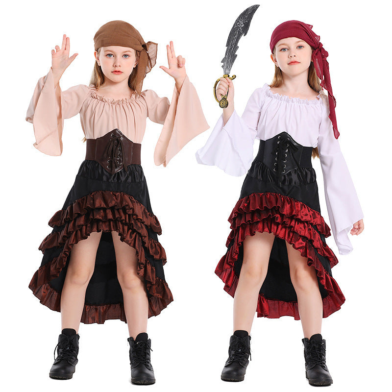 Halloween Retro Front Short Back Long Irregular Ruffled High Waist Dress Up - Cindi Book