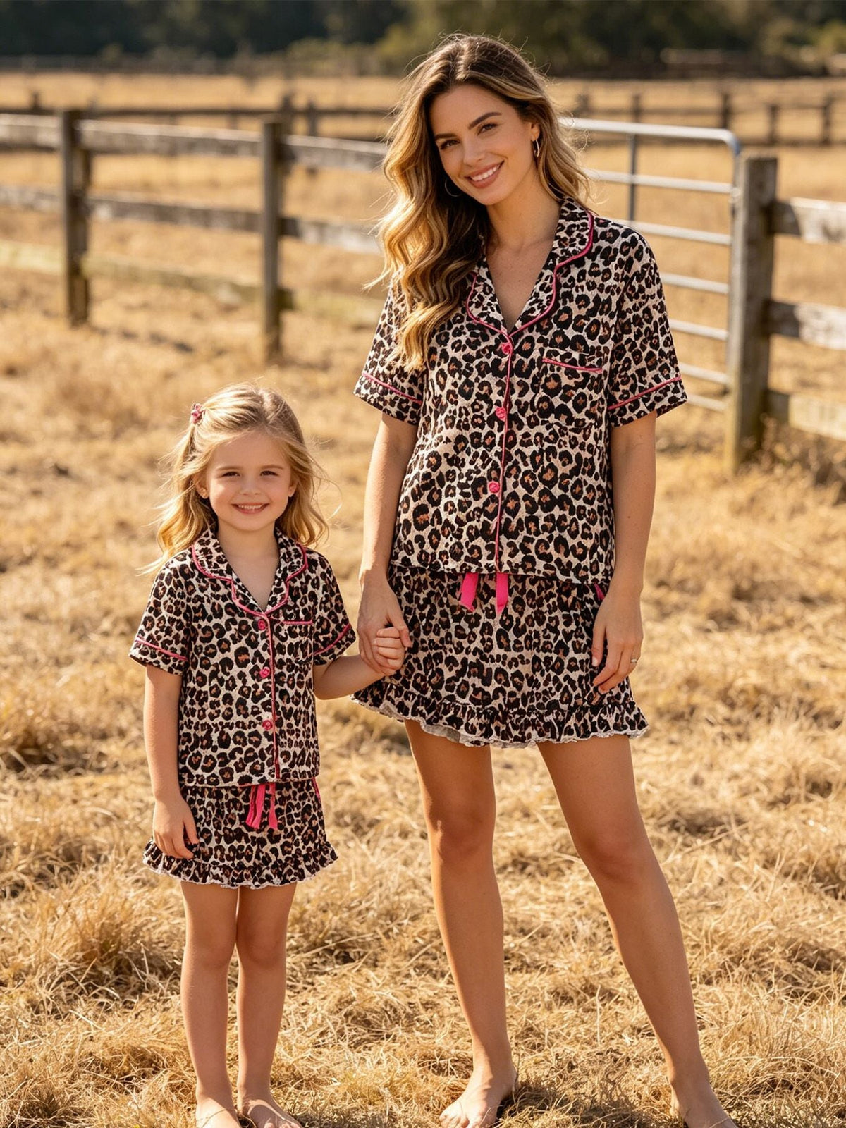 Rylee Faith Designs - Mommy & Me Leopard Print Ruffle Pajama Set