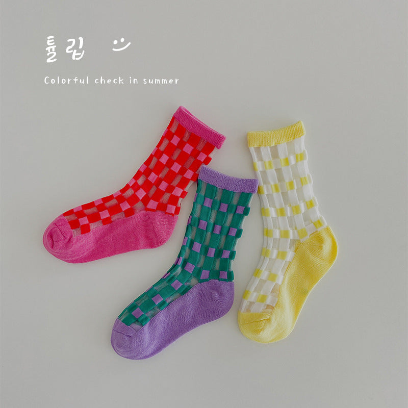 Children's Socks Summer Color Matching Plaid Korean Baby - Cindi Book