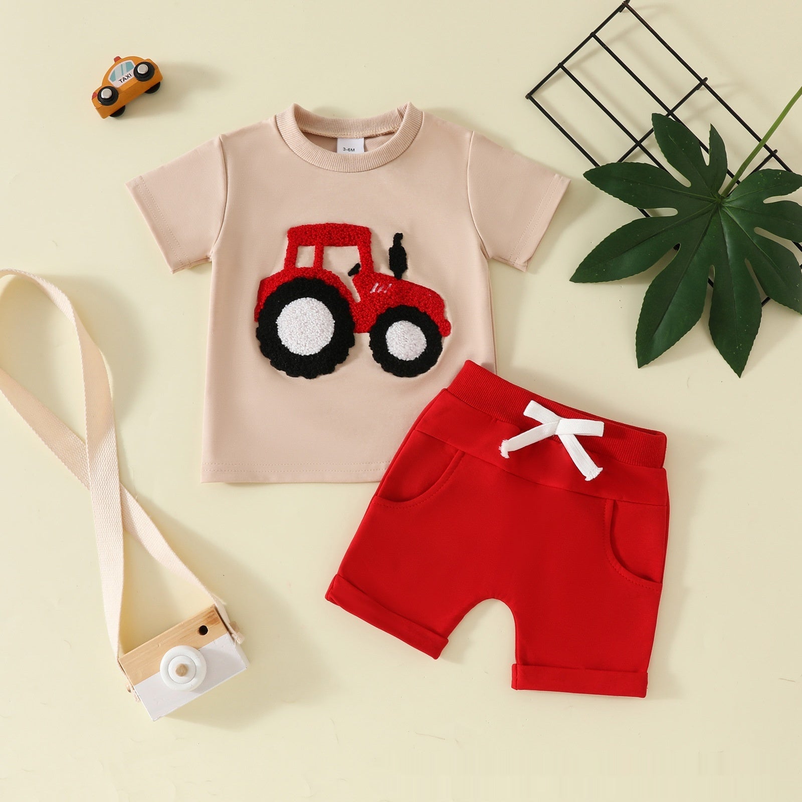 Boy's Clothing Printed Pullover Fashion Round Neck Solid Color Short Sleeve Pocket Shorts - Cindi Book