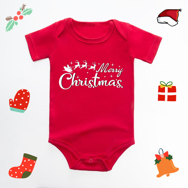 Christmas Deer English Letters Printed Red Triangle Rompers - Cindi Book
