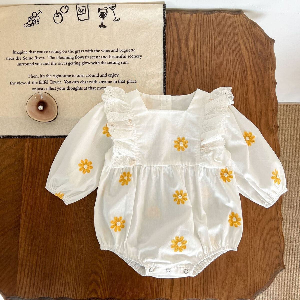 Sweet Daisies Embroidery Rompers Long Sleeve Onesie - Cindi Book
